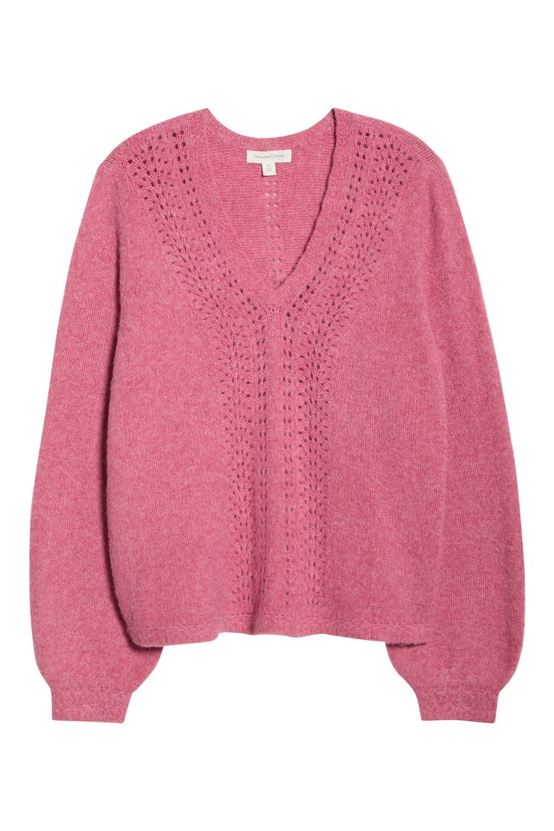 Pointelle V-Neck Sweater, Alternate, color, PINK HAZE