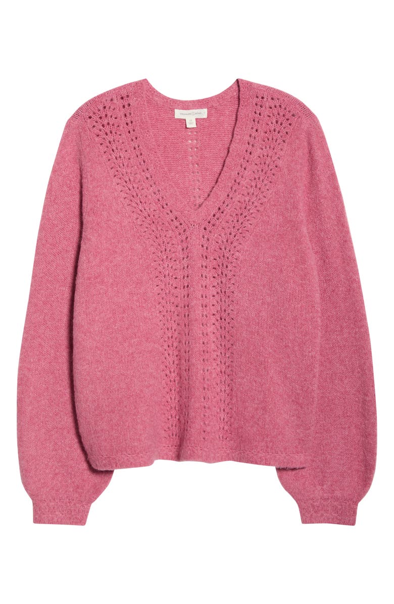 Treasure & Bond Pointelle V-Neck Sweater, Alternate, color, Pink Haze