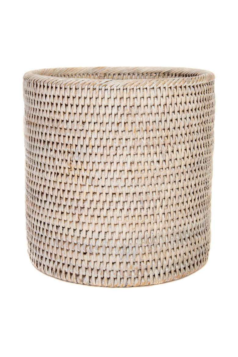 Artifacts Rattan Petit Round Waste Basket, Alternate, color, White Wash