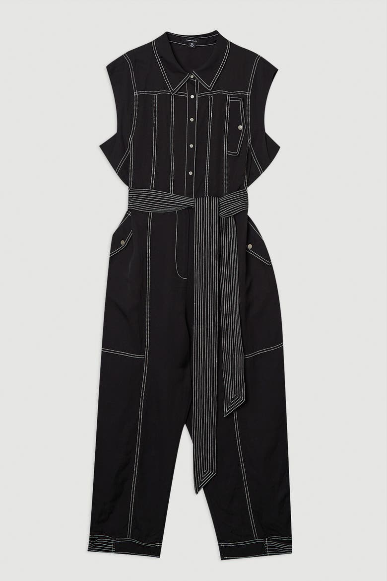 Premium Linen Woven Jumpsuit, Alternate, color, Black
