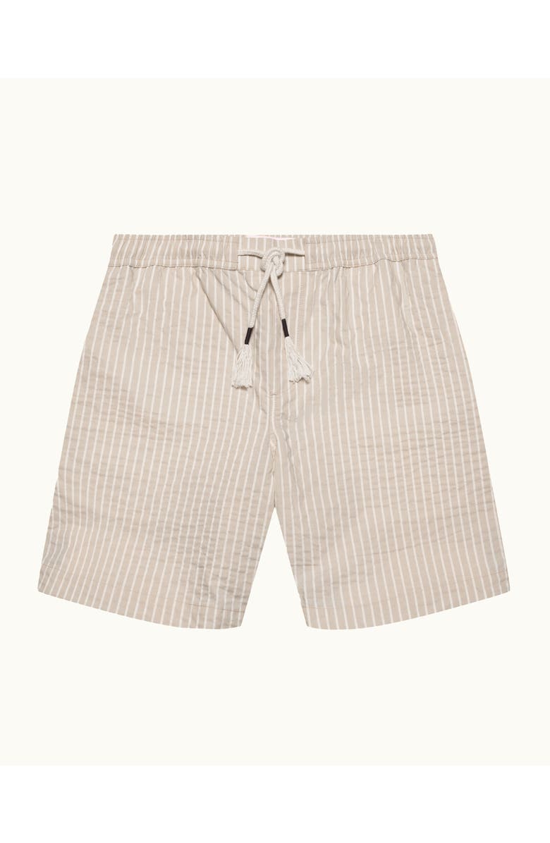 Orlebar Brown Sonoran Seersucker Relaxed Fit Seersucker Stripe Shorts, Main, color, Elephant Grey/Latte Stripe