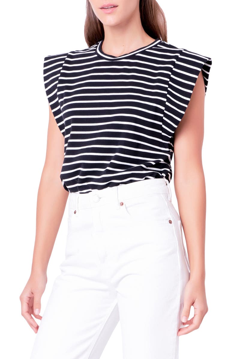English Factory Stripe Extended Shoulder T-Shirt, Alternate, color, Black/ White