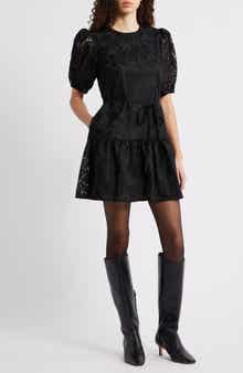Caslon® Lace Puff Sleeve Tiered Minidress