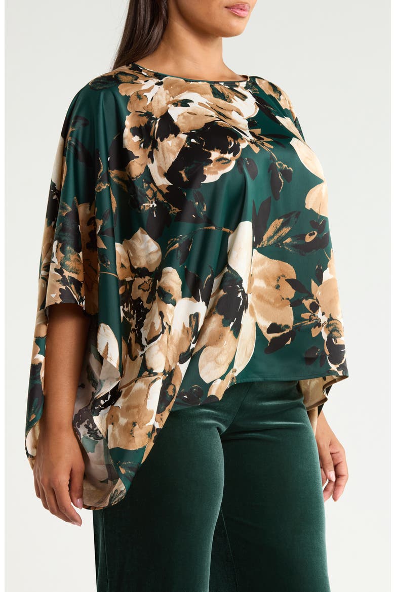 Floral Dolman Sleeve Cape Top, Alternate, color, PINE FOREST MULTI