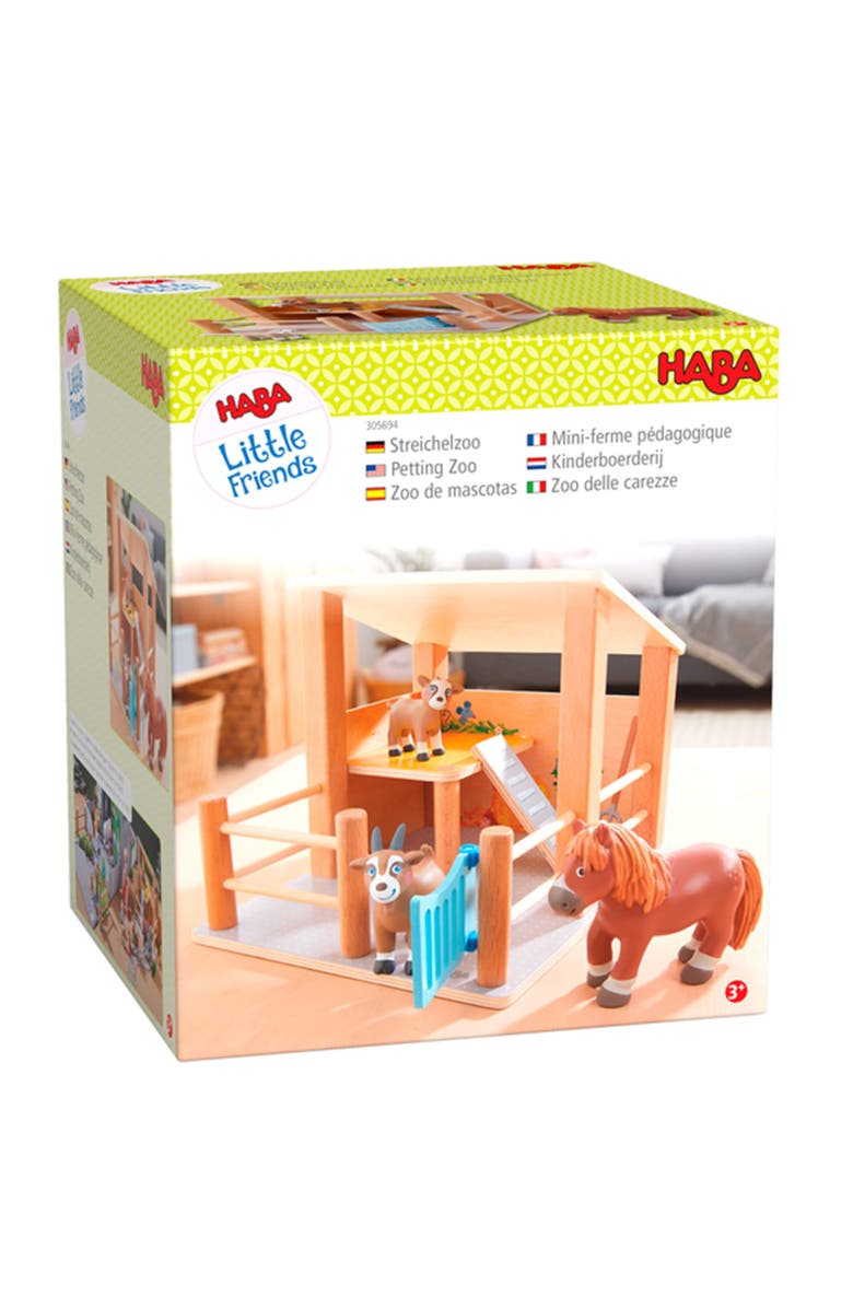 HABA Little Friends Petting Zoo - Wooden Stable with 3 Exclusive Farm Animal Figures, Alternate, color, 