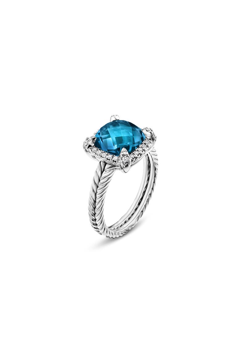 Châtelaine Small Pavé Bezel Ring with Diamonds, Alternate, color, BLUE TOPAZ