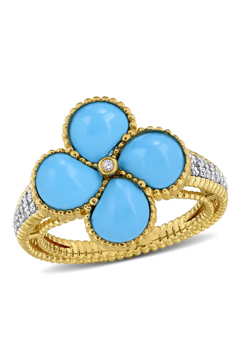 Created Gemstone & 1/8 CTW Diamond Clover Flower Ring, Main, color, Created Turquoise