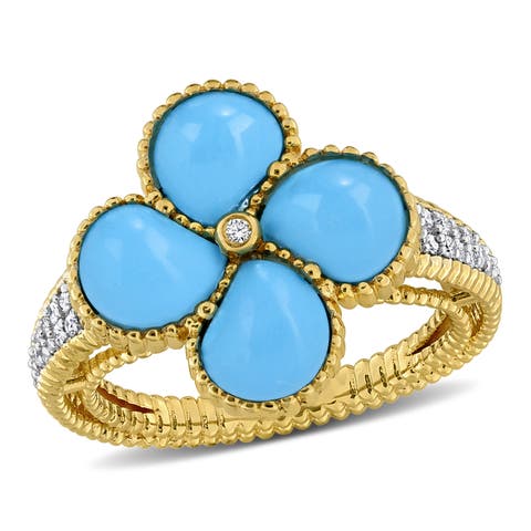 Created Gemstone & 1/8 CTW Diamond Clover Flower Ring