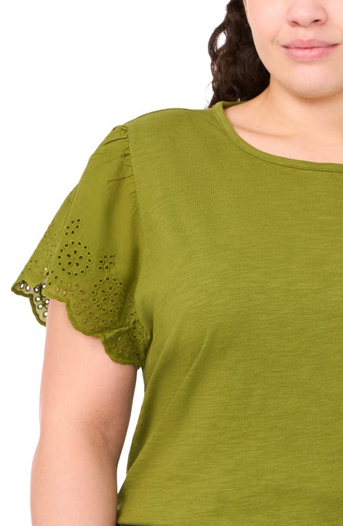 Cece Eyelet Sleeve Top In Green