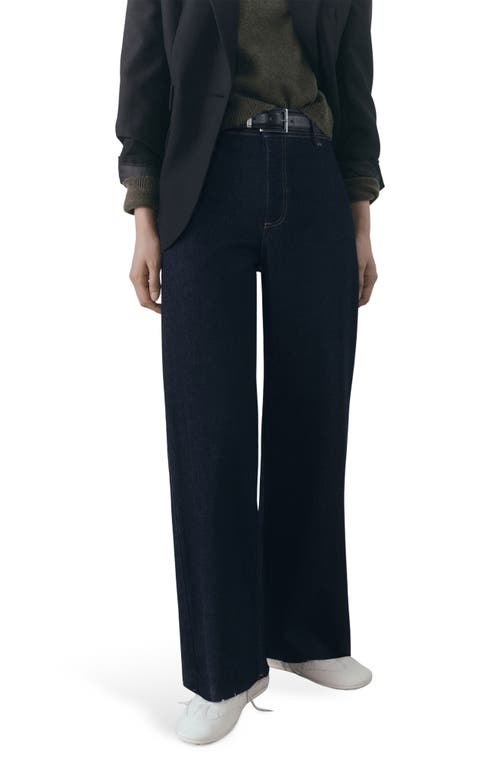 Shop Mango Catherin Raw Hem High Waist Wide Leg Culotte Jeans In Open Blue