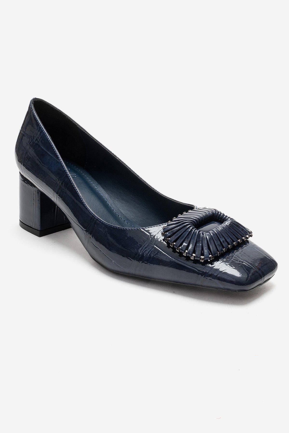 Velora Buckle Square Toe Block Heel Pump, Alternate, color, Navy Print