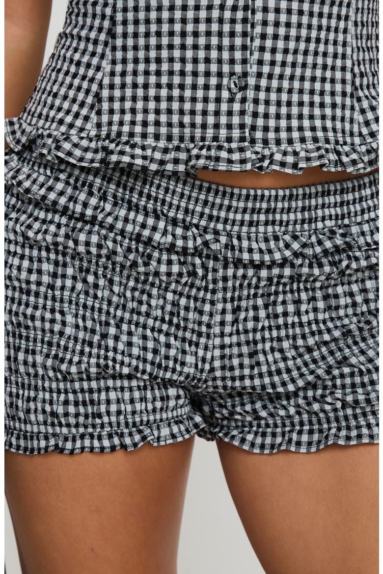 Covey Check Smocked Puff Sleeve Crop Shirt, Alternate, color, BLACK MULTI