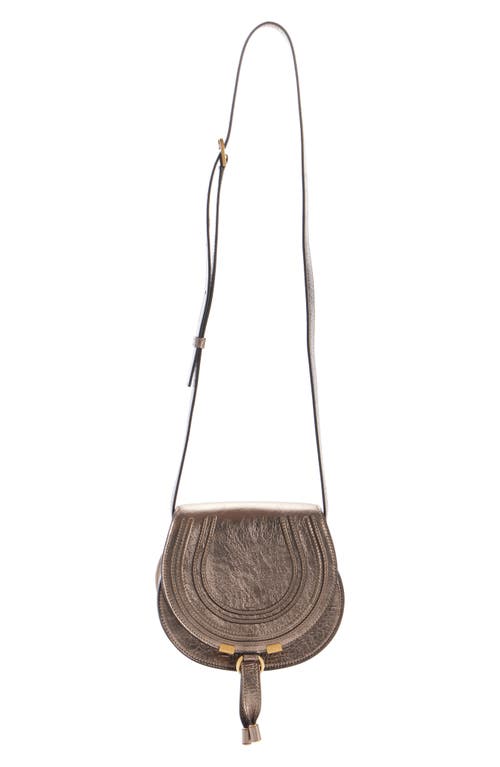 Chloé Small Marcie Metallic Leather Crossbody Bag In Shiny Grey