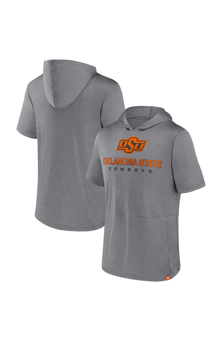 FANATICS Men's Fanatics Branded Heather Gray Oklahoma State Cowboys Modern Stack Hoodie T-Shirt, Main, color, Heather Gray