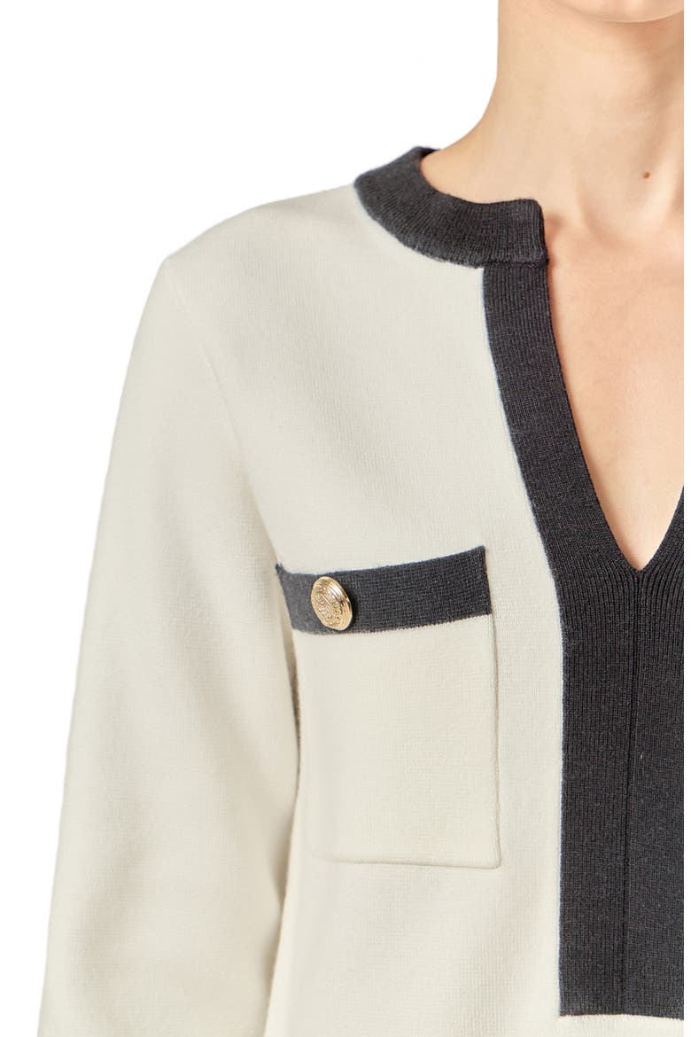 Contrast Detail Mini Sweater Dress, Alternate, color, WHITEBLACK