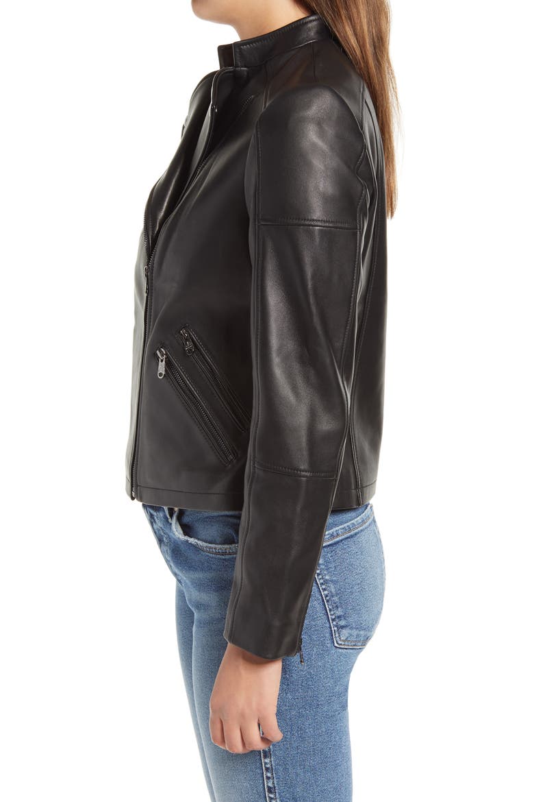 Lambskin Leather Moto Jacket, Alternate, color, BLACK