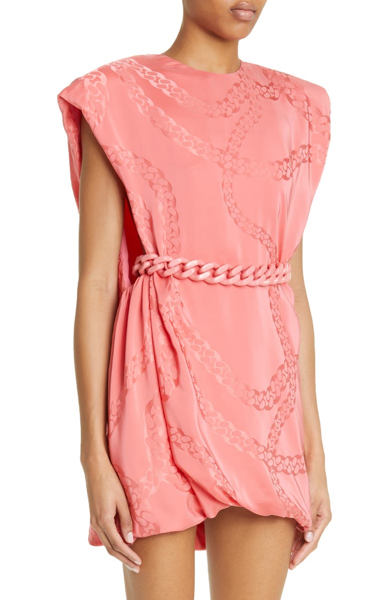 Stella McCartney Falabella Chain Silk Blend Satin Jacquard Minidress, Alternate, color,