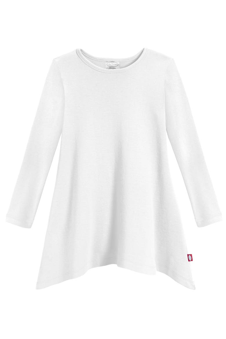 Baby Girls Long Sleeve 100% Cotton Soft Jersey Shark Bite Tunic, Main, color, White