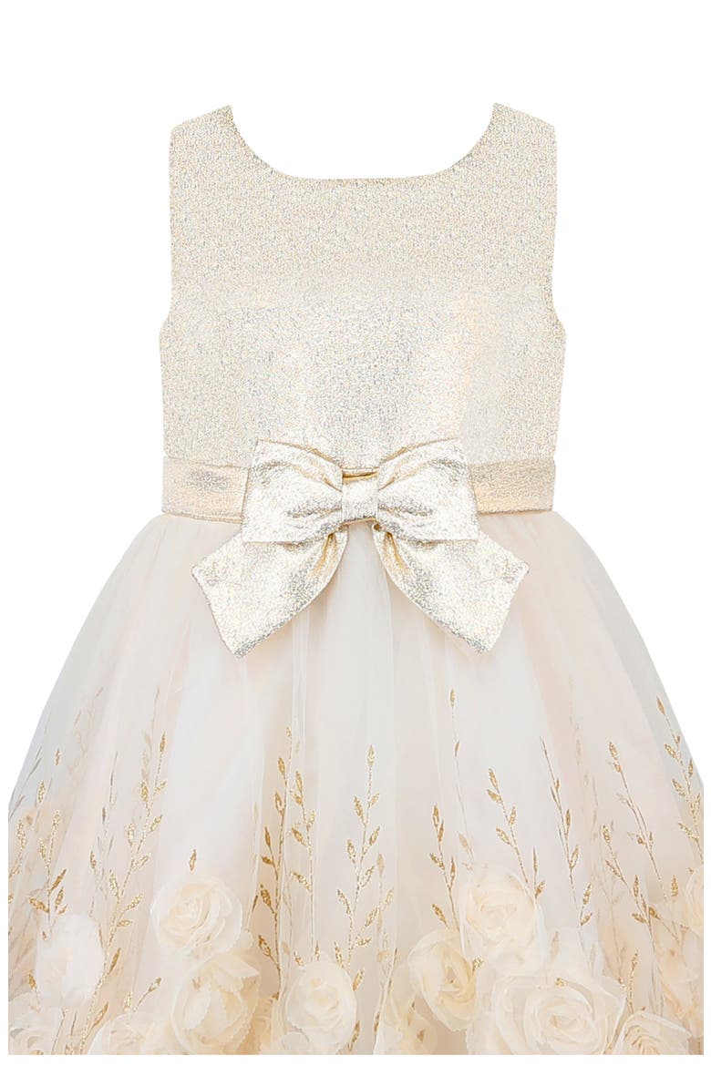 Kids' Foil Print Sleeveless Soutache Party Dress, Alternate, color, CHAMPAGNE