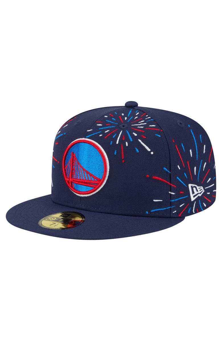 New Era Men's New Era Navy Golden State Warriors Americana Fireworks 59FIFTY Fitted Hat, Alternate, color, Navy