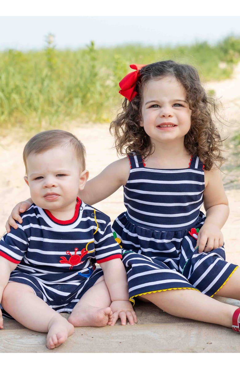 Florence Eiseman Stripe Knit Dress With Ric Rac And Flowers, Alternate, color, Navy / White