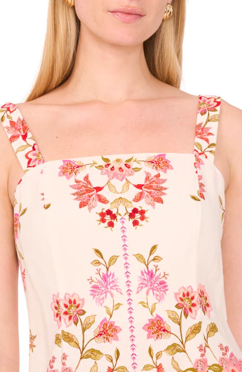 Cece Embroidered Floral Midi Dress In Pink