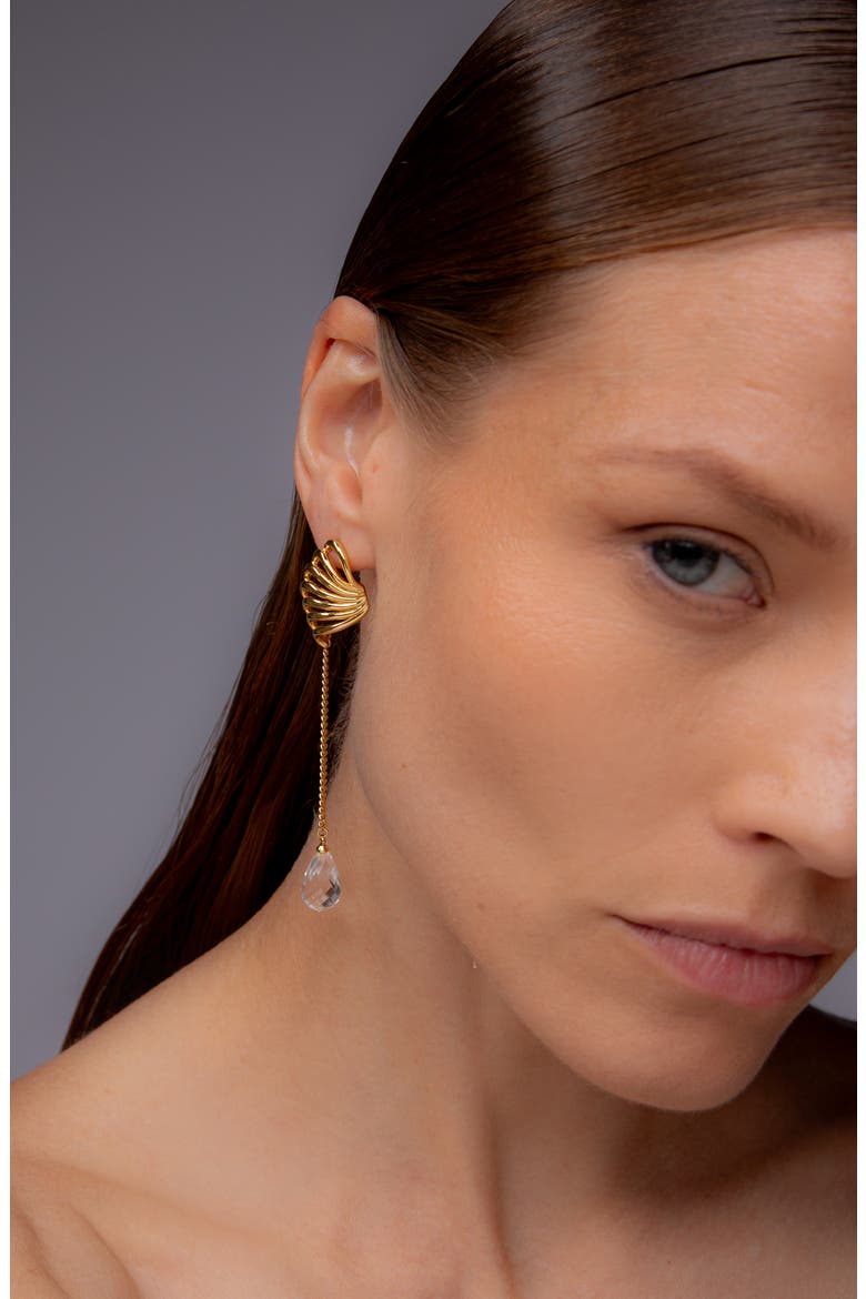Travro Drop Stud Earring in Gold and Crystal, Alternate, color, Gold