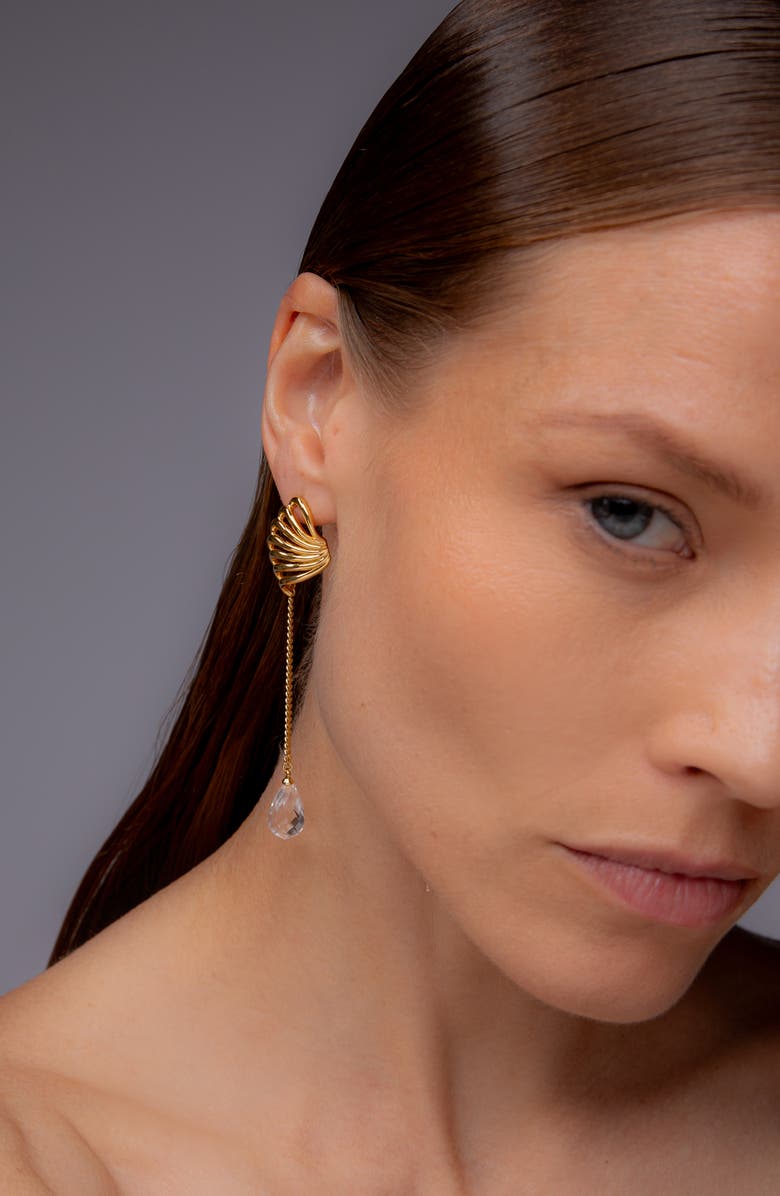 YOJ Travro Drop Stud Earring in Gold and Crystal, Alternate, color, Gold