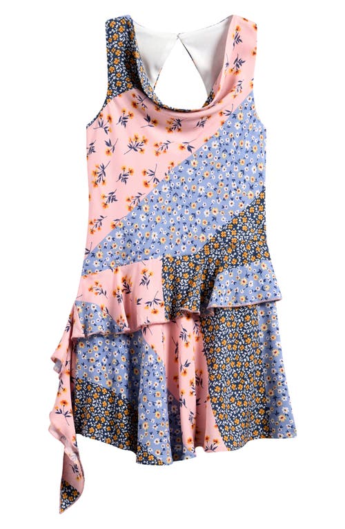 Shop Truly Me Kids' Ruffle Cowl Neck Dress In Pink Multi