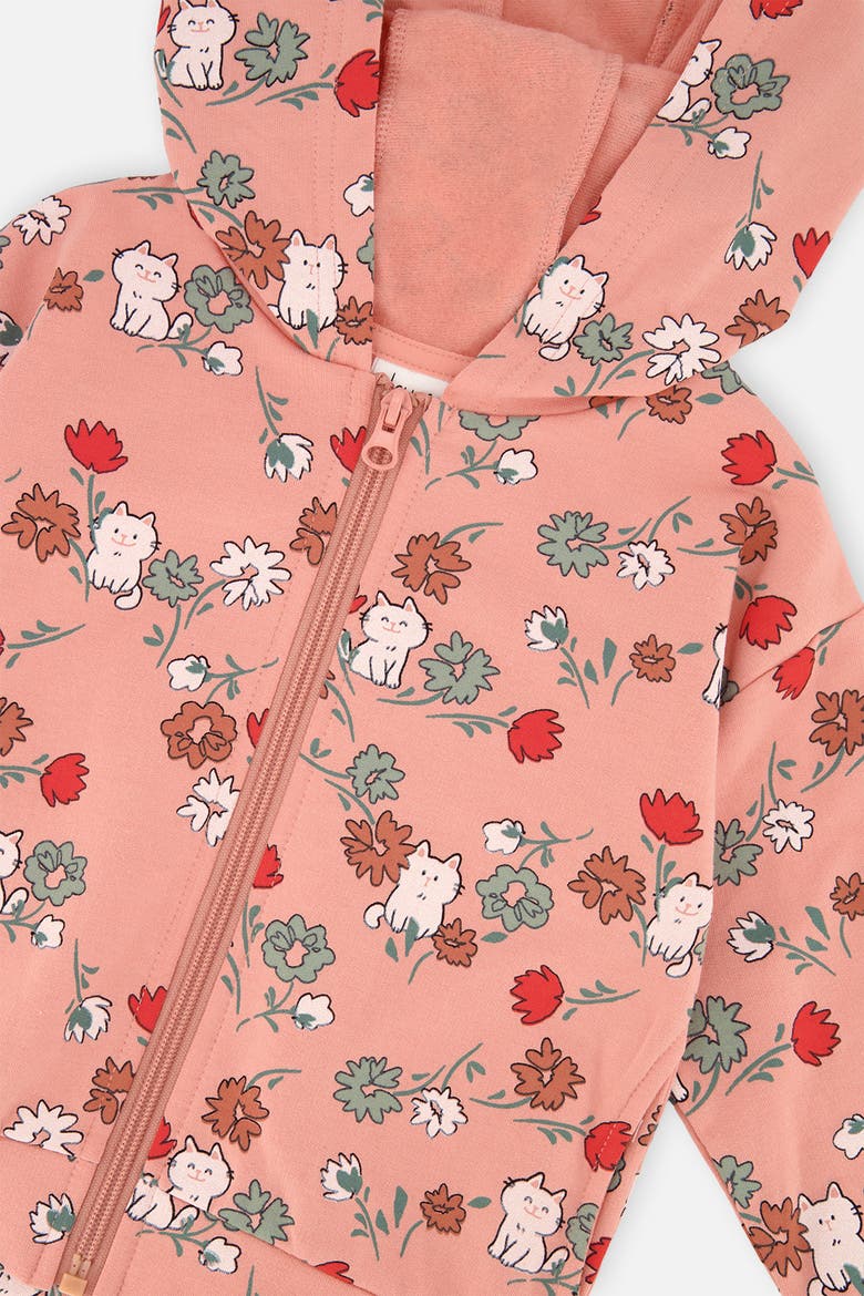 French Terry Cat Hooded Zip Cardigan, Alternate, color, Pink Cat Print