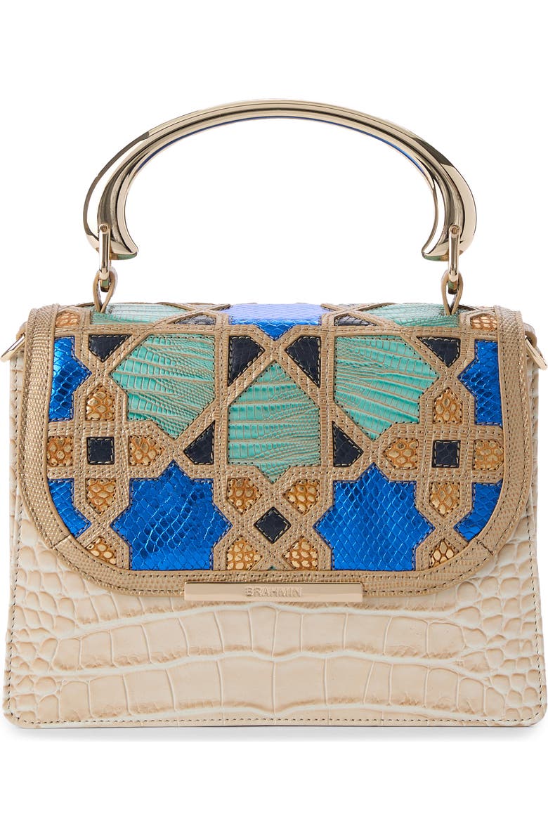 Brahmin Small Hallie Embossed Leather Top Handle Bag, Main, color, Ivory Multi