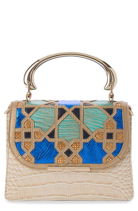 Small Hallie Embossed Leather Top Handle Bag