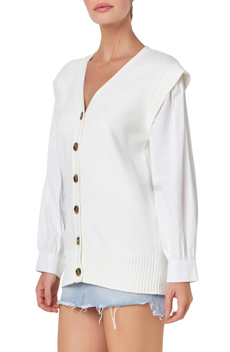 English Factory Mixed Media Cardigan, Alternate, color, Off White