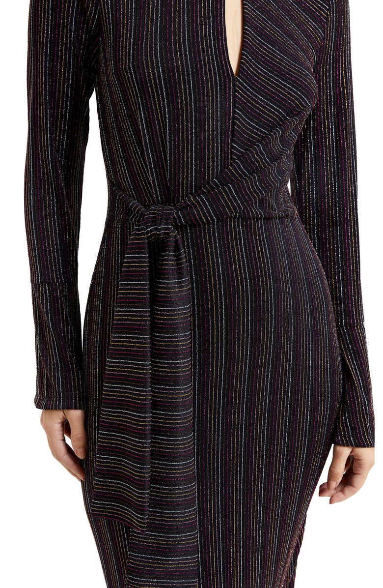 French Connection Paula Metallic Stripe Long Sleeve Midi Dress, Alternate, color, 