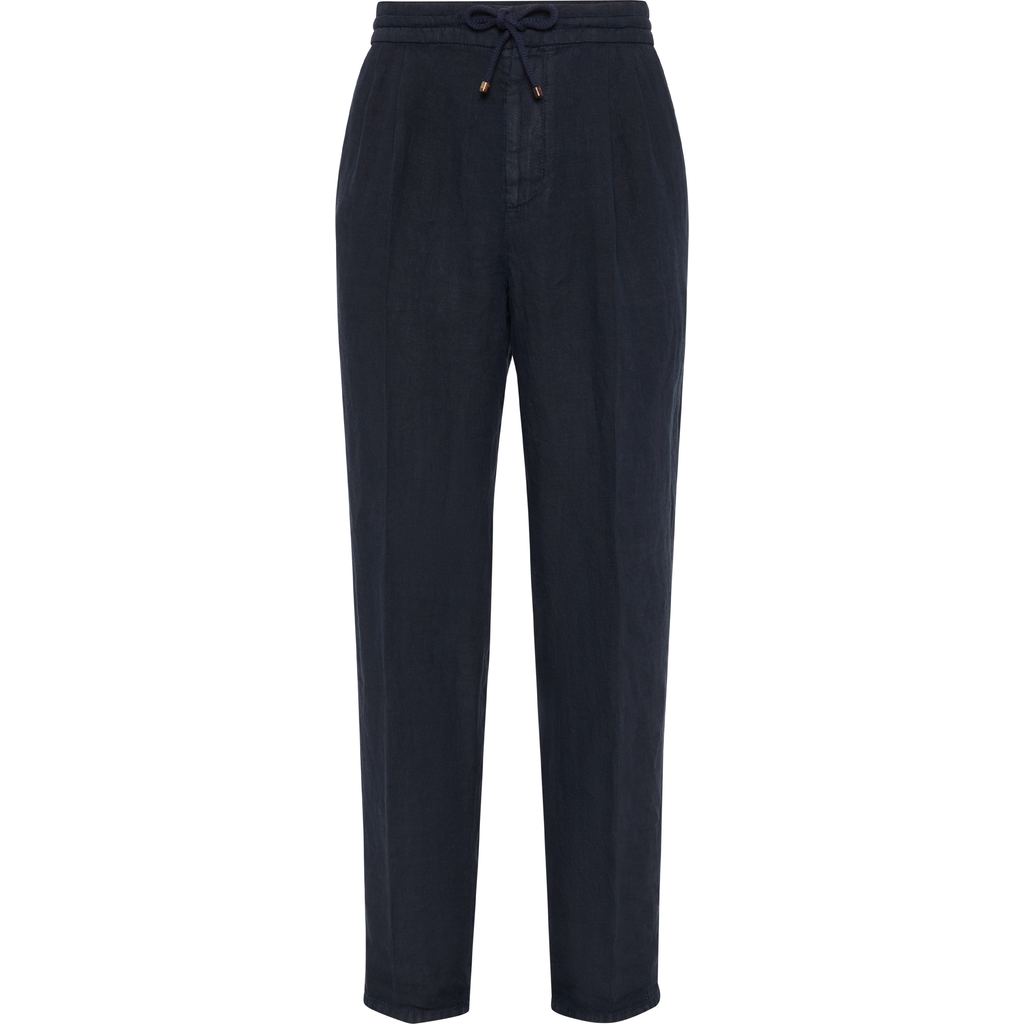 Brunello Cucinelli Leisure Fit Trousers With Drawstring In Navy Blue