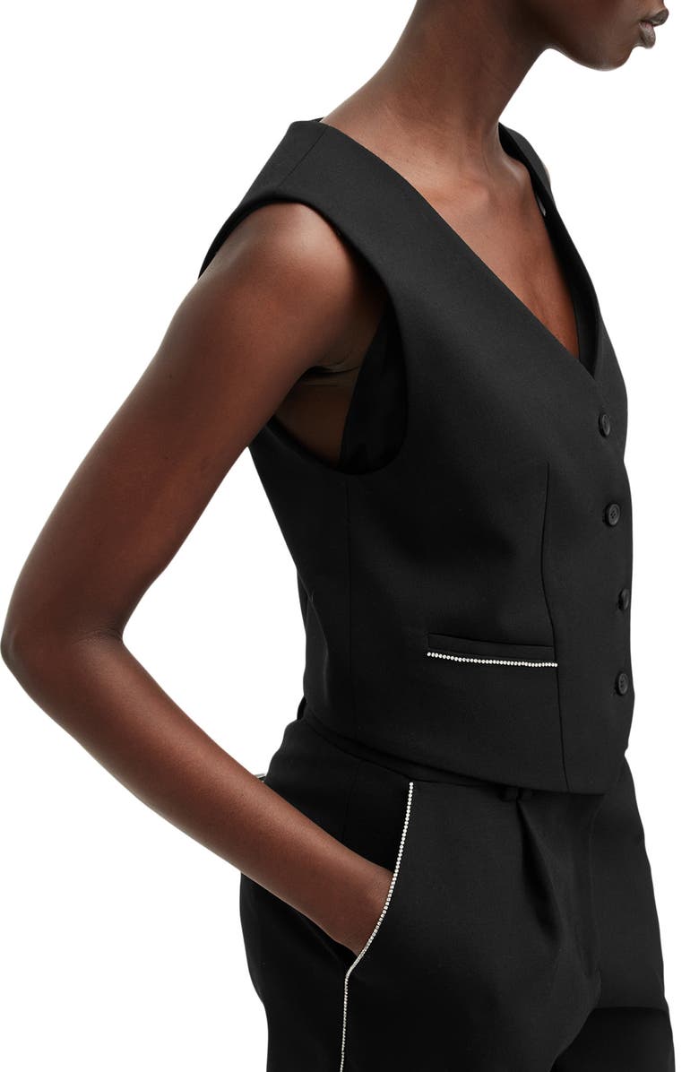 AllSaints Atlas Krys Rhinestone Embellished Waistcoat, Alternate, color, Black