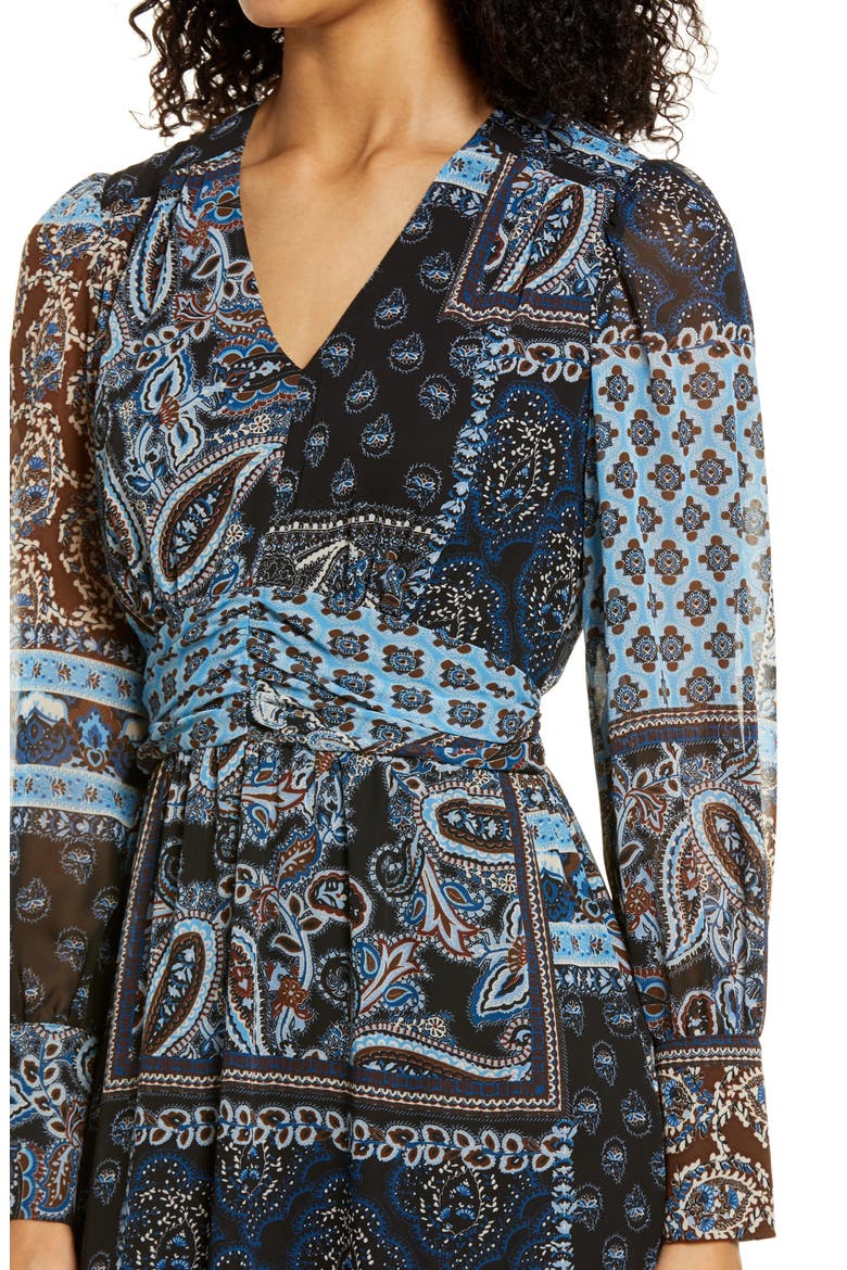 Mixed Scarf Print Long Sleeve Midi Dress, Alternate, color, NAVY MULTI