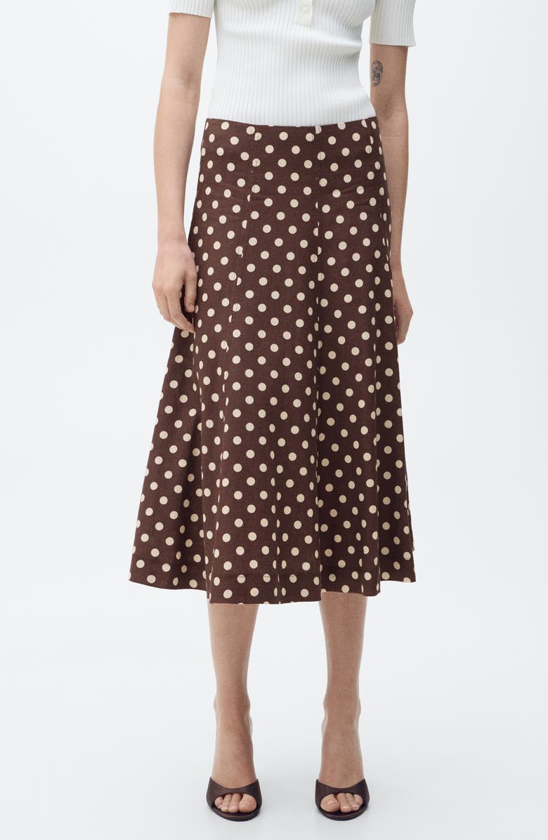 MANGO Polka Dot Flare Linen Blend Skirt, Main, color,