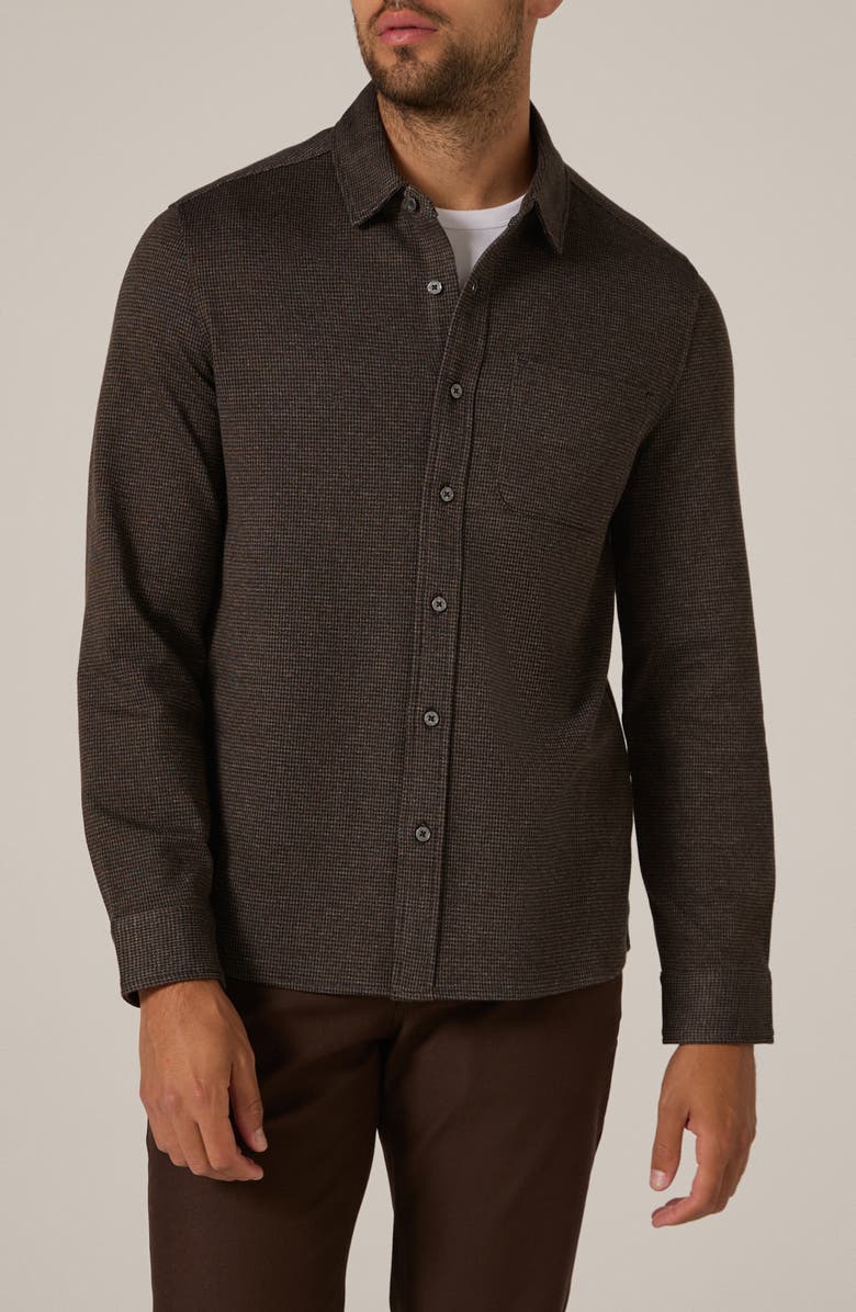 7 Diamonds Generation Houndstooth Knit Button-Up Shirt, Main, color, Brown