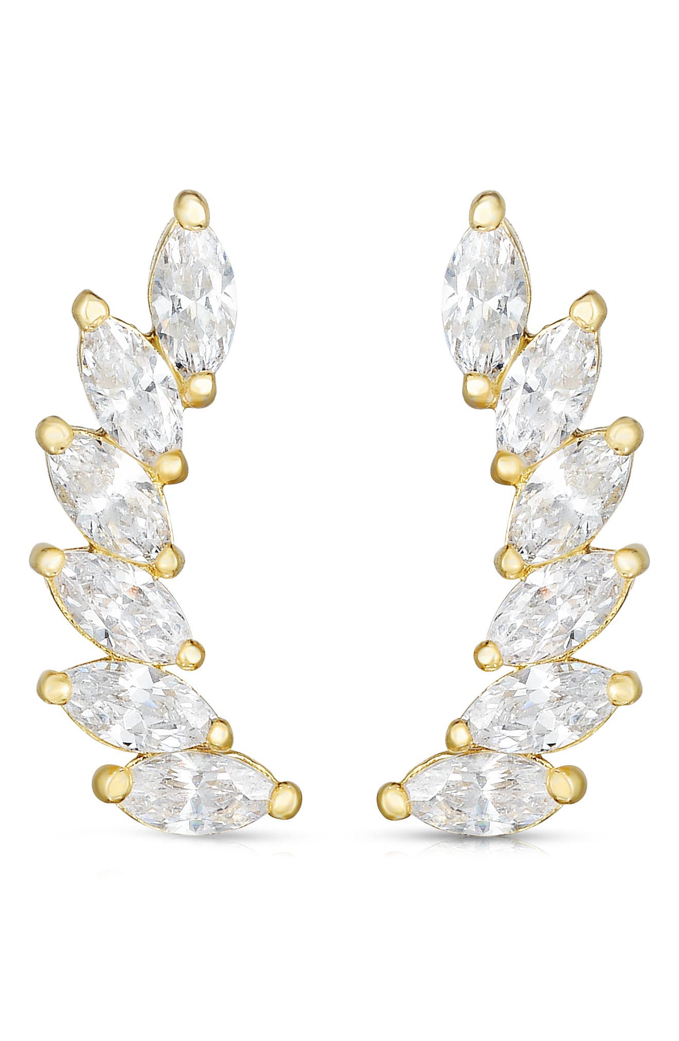 14k Gold Marquise Cubic Zirconia Ear Climbers