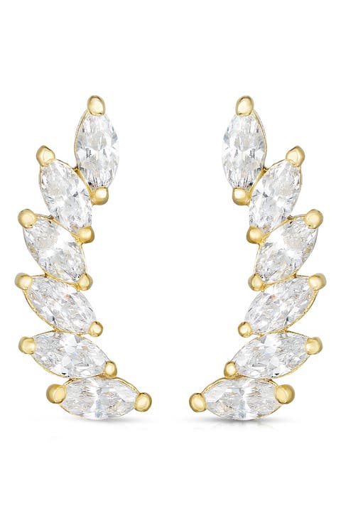 14k Gold Marquise Cubic Zirconia Ear Climbers