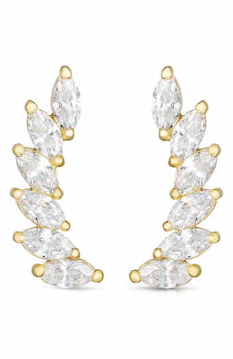 14k Gold Marquise Cubic Zirconia Ear Climbers