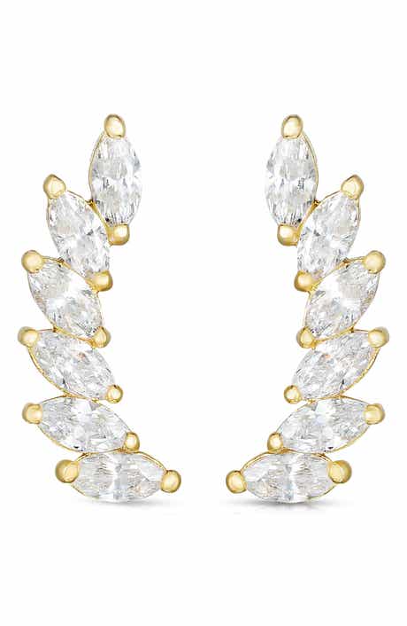 14k Gold Marquise Cubic Zirconia Ear Climbers