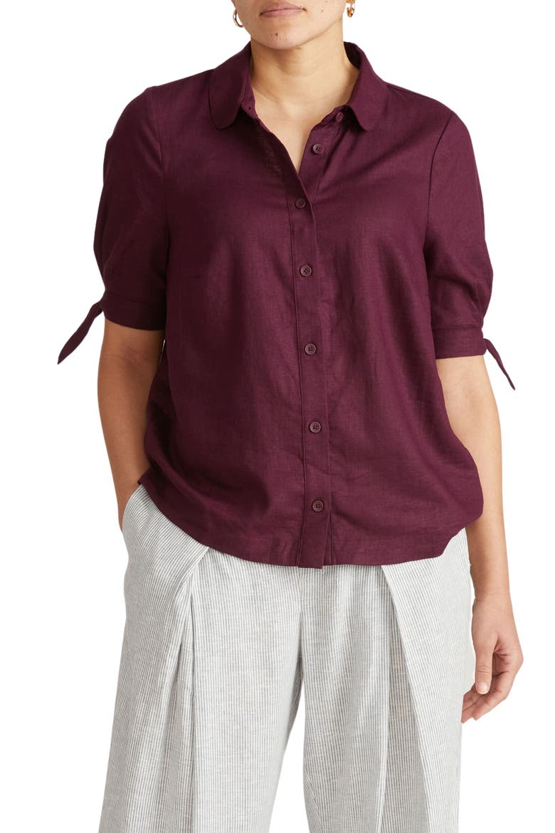 Luisa Linen Blend Button-Up Shirt, Main, color, ACAI PURPLE