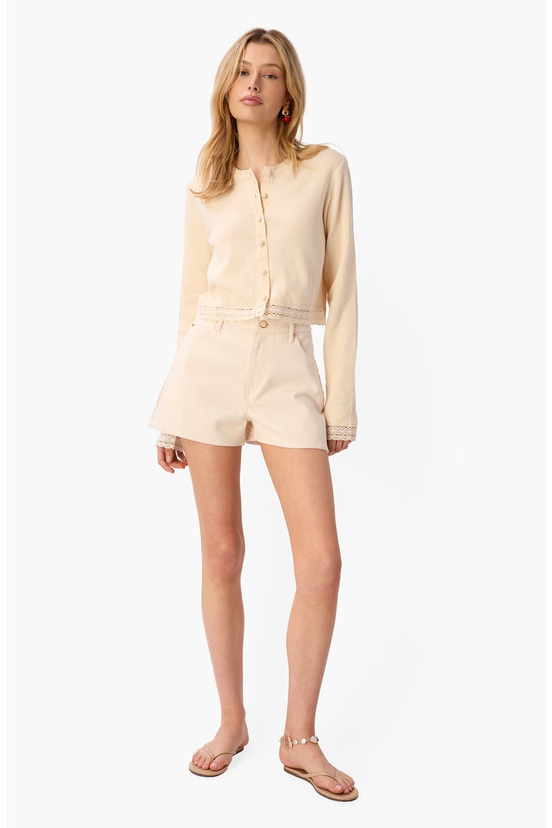 Nicola Crochet Inset Cardigan, Alternate, color, BONE