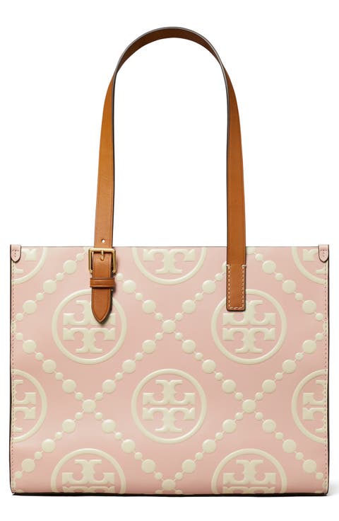 Small T Monogram Contrast Embossed Tote