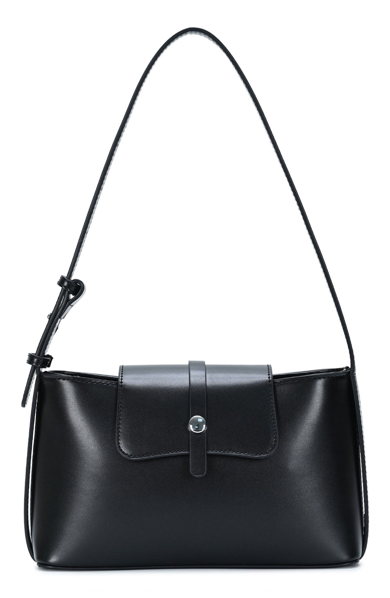 Faux Leather Shoulder Bag, Main, color, BLACK