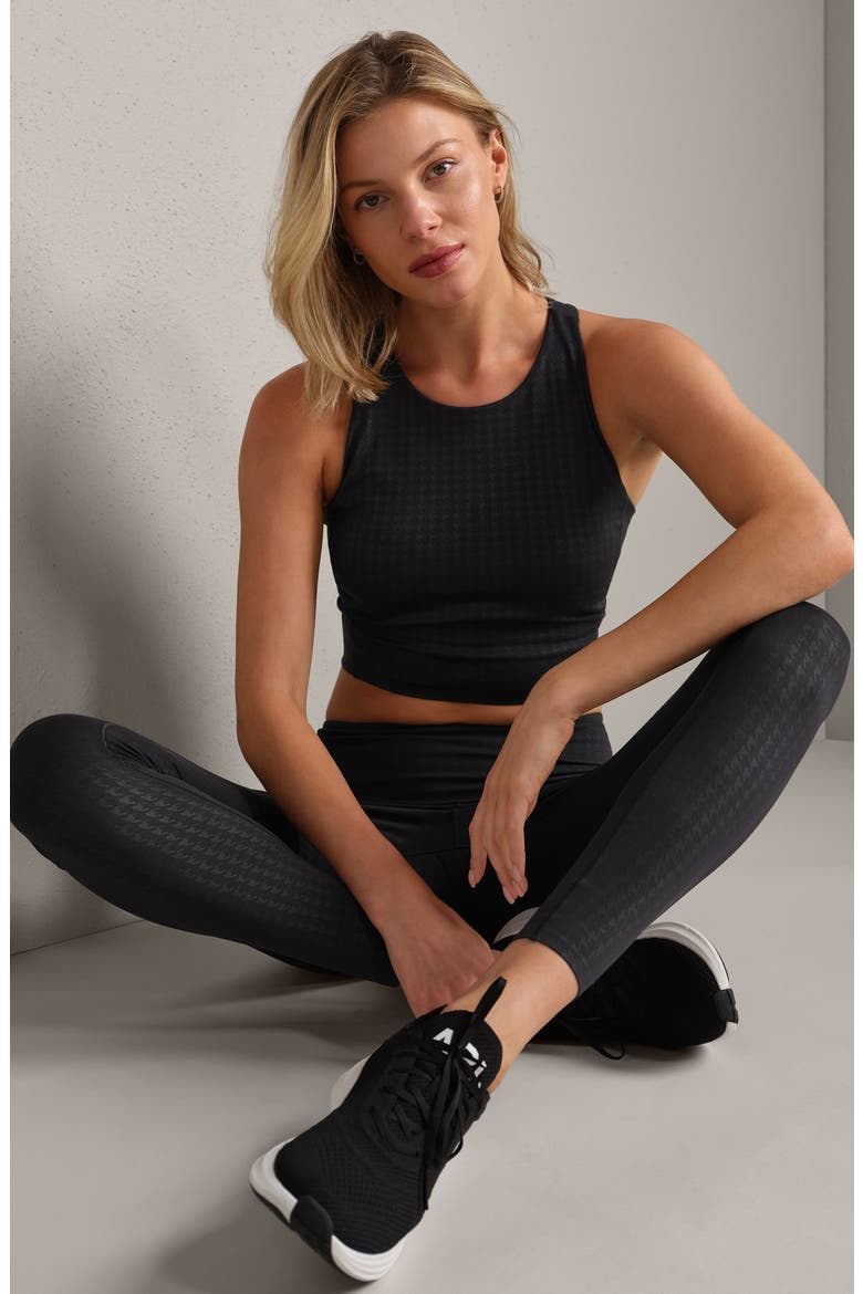 Revive Longline Sports Bra, Alternate, color, PURE BLACK HOUNDSTOOTH