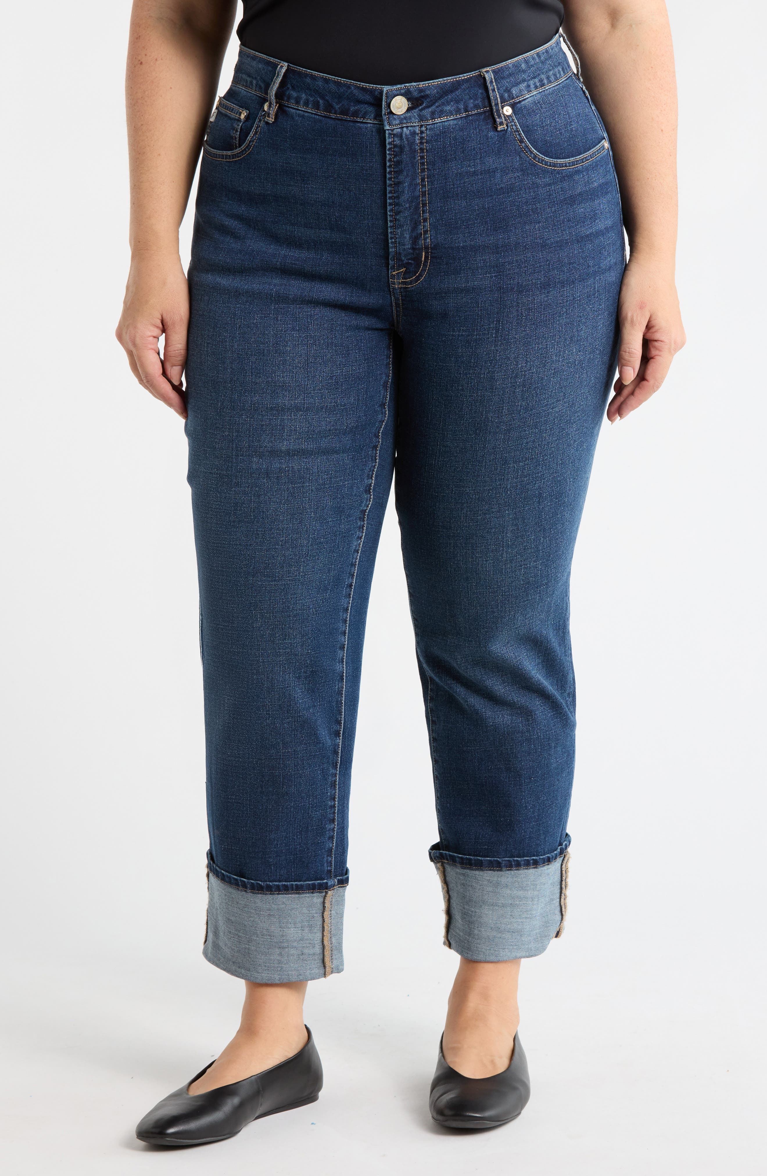 Seven7 High Waist Straight Leg Cuffed Hem Jeans