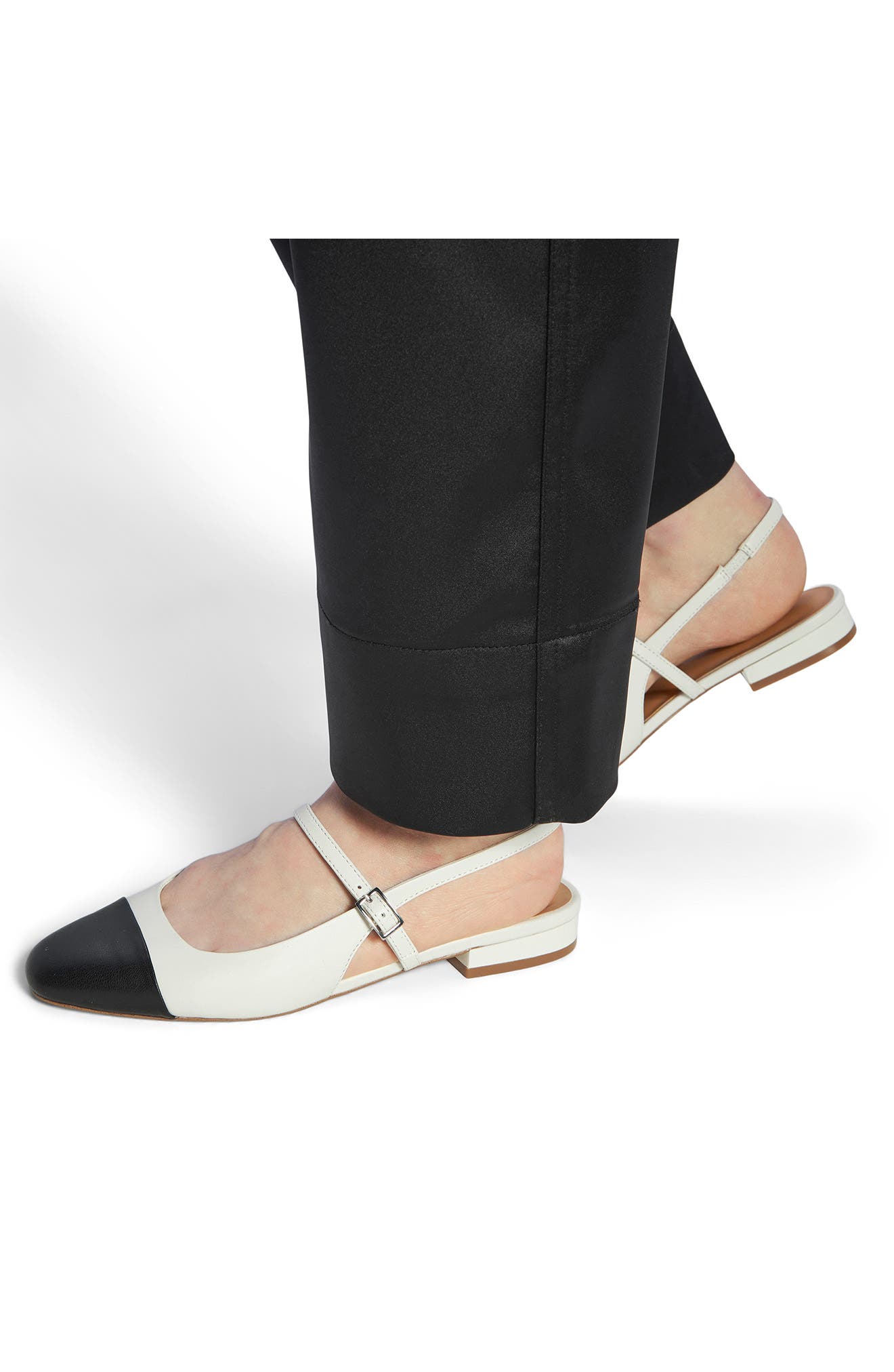 Sadey Slingback Mary Jane Cap Toe Flat, Alternate, color, WHITE/ BLACK